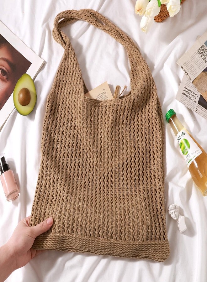 EIMMBD Crochet Bags for Women Beach Totes Bags Aesthetic Summer Tote Shoulder Hippie Bag Knit Bag(Brown) - Image 5